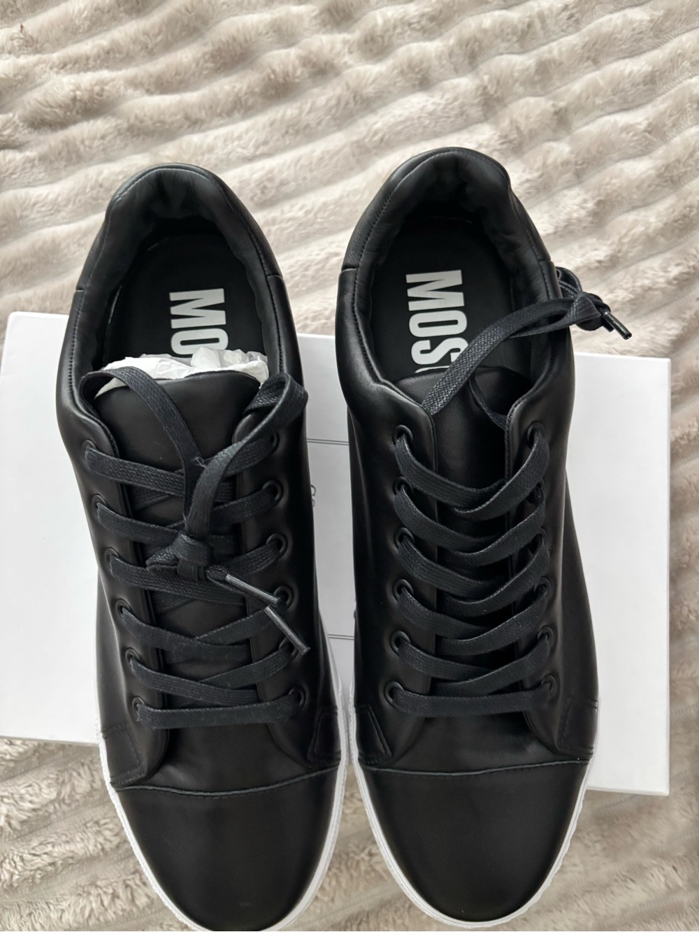 Moschino Black Leather Lace-Up Sneakers with White Sole